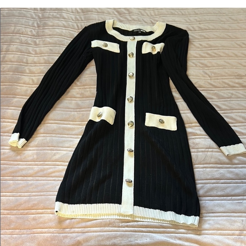 Fashion Nova Black and Cream Ribbed Dress - Picture 1 of 1